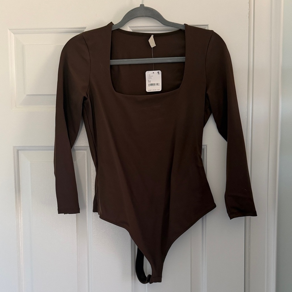 Free People Brown Long Sleeve Bodysuit